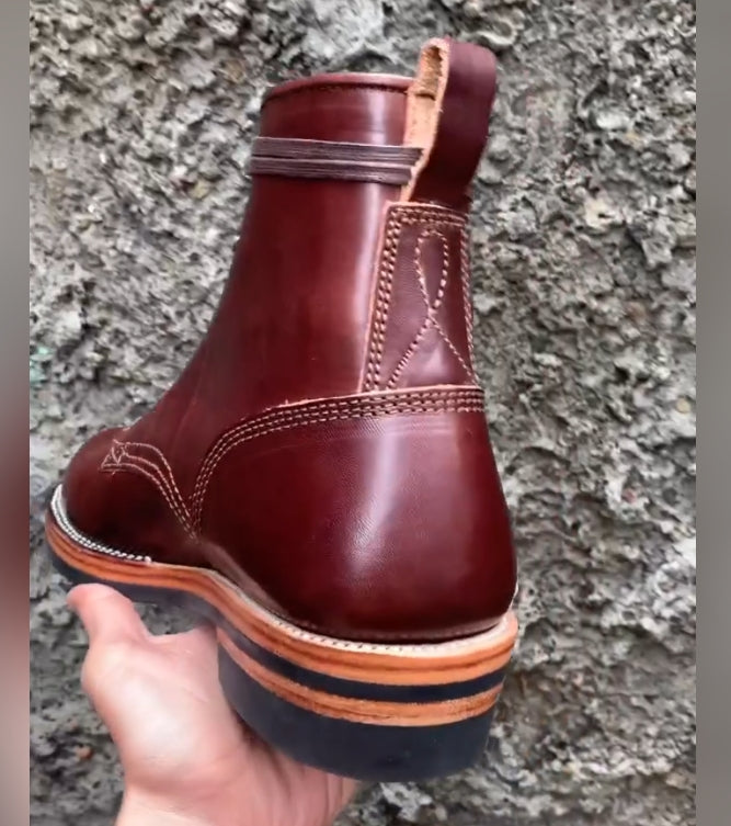 Red-brown handmade leather high-top boots