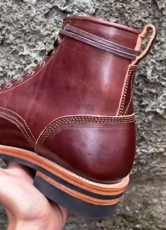 Red-brown handmade leather high-top boots