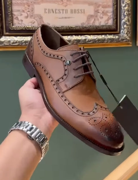 Italian handmade brown baroque leather shoes