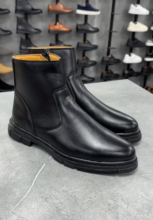 High quality black handmade waterproof boots