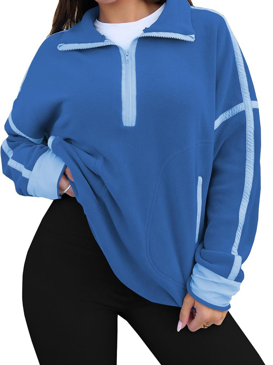 Zip Collar Pullover Casual Colorblock Top