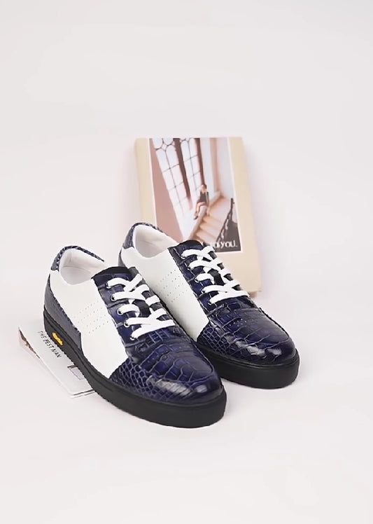 Blue and white casual leather shoes