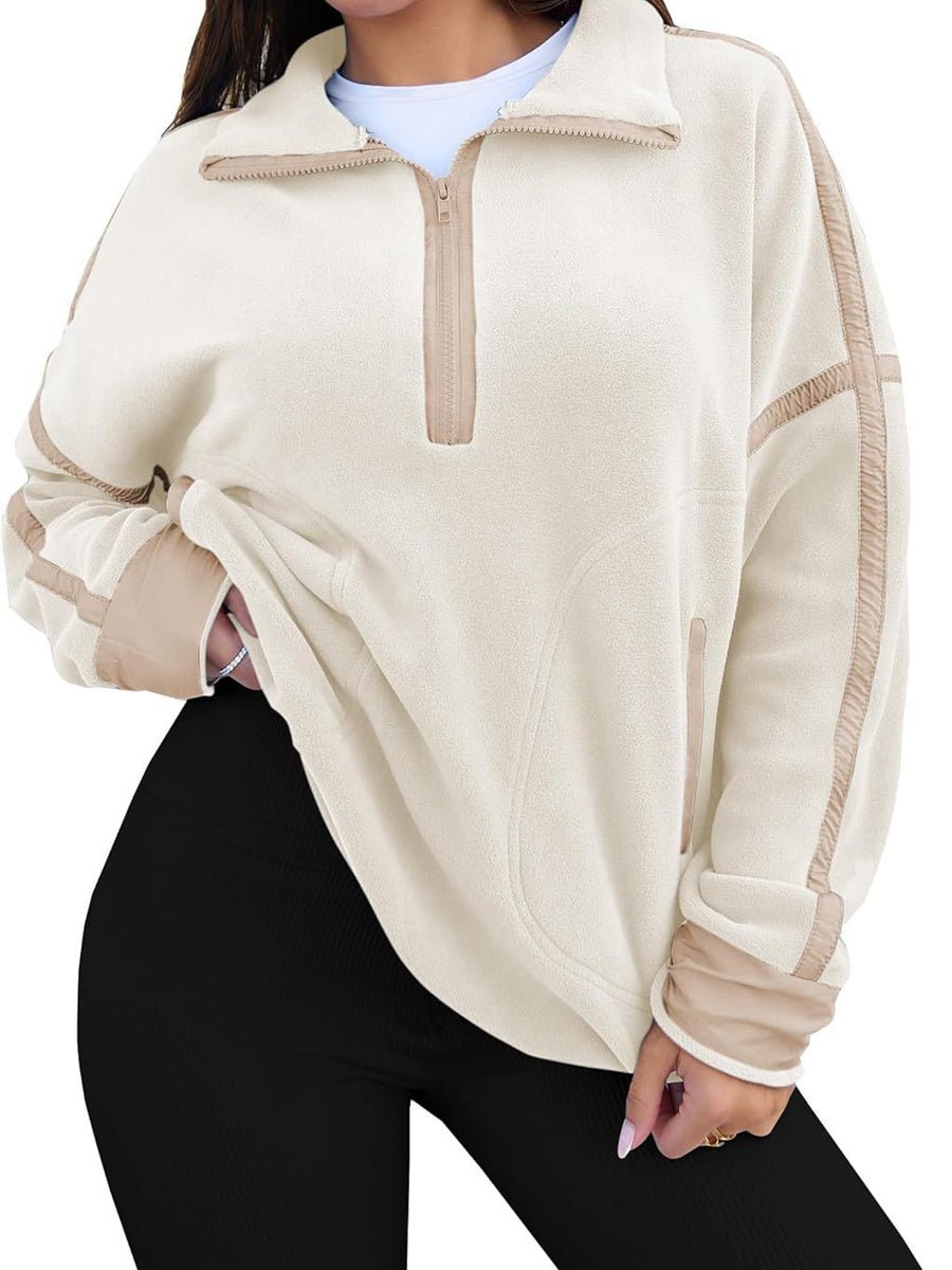 Zip Collar Pullover Casual Colorblock Top