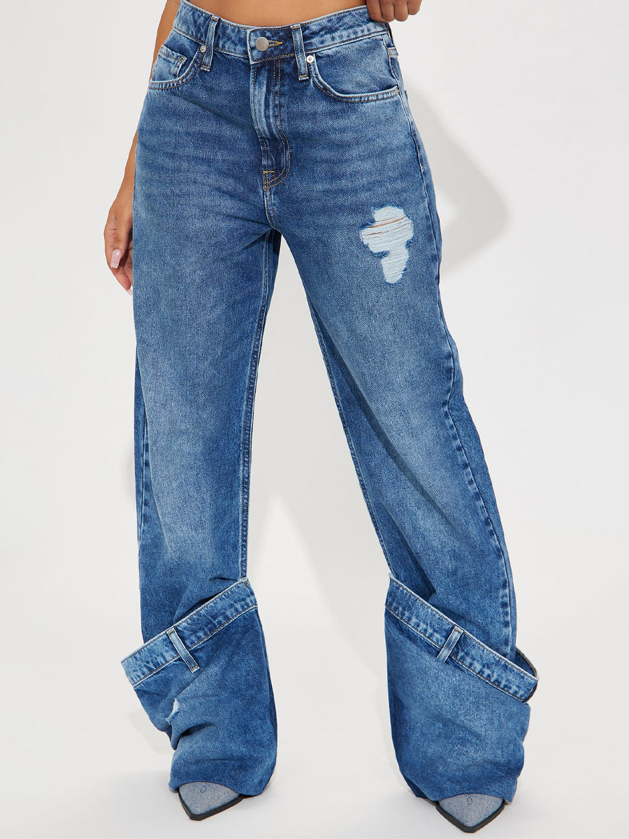 Cuffed Straight Leg Jeans