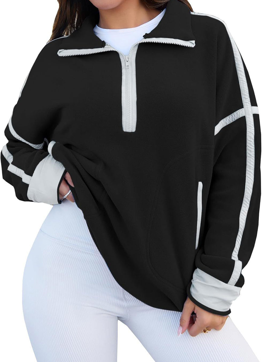 Zip Collar Pullover Casual Colorblock Top