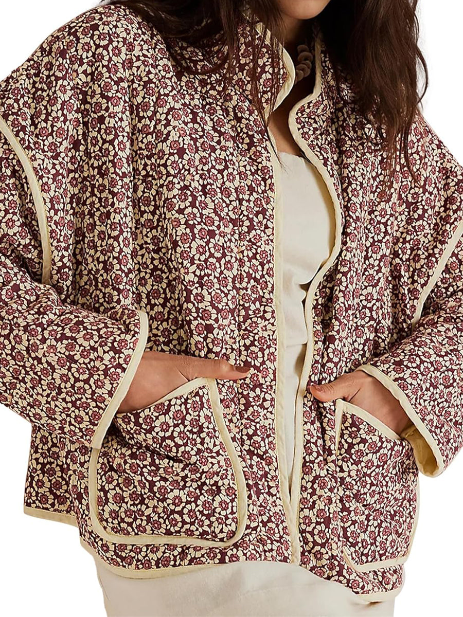 Floral Print Thickened Warm Cotton Jacket