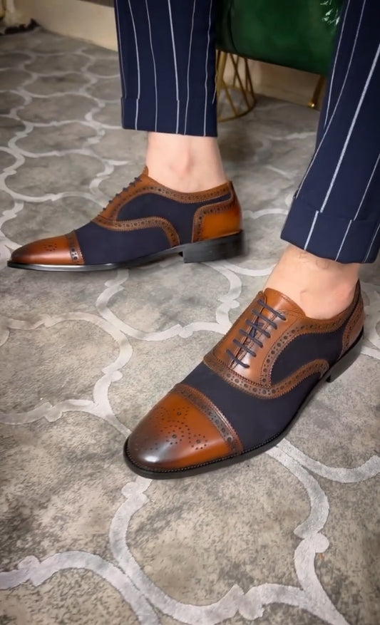 Brock colorblocking carved versatile British business leather shoes