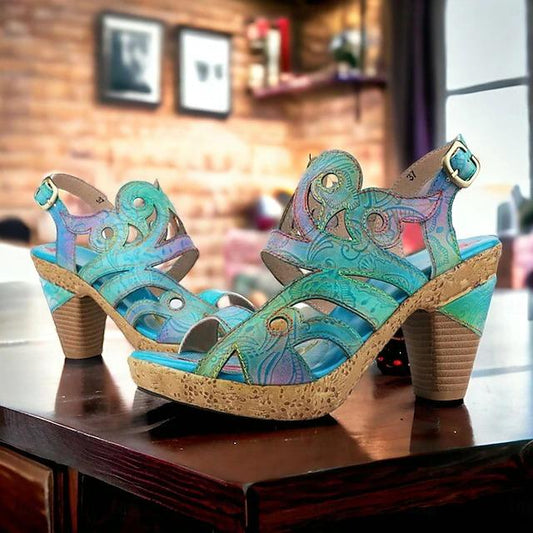 Blue Dream Butterfly retro leisure folk style high-heeled sandals