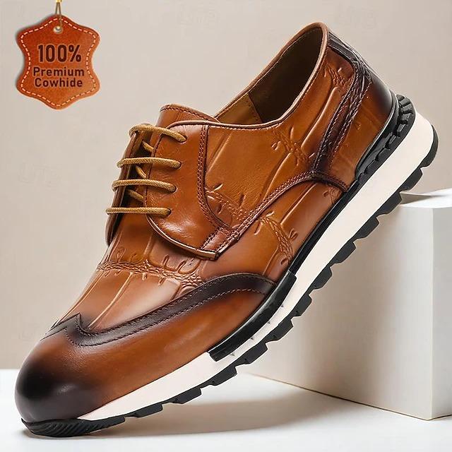 Men's Sneakers Dress Sneakers Leather Italian Full-Grain Cowhide Slip Resistant Lace-up Brown