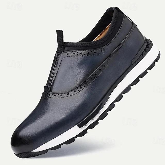 Men's Dress Sneakers Leather Italian Full-Grain Cowhide Slip Resistant Lace-up Black Burgundy Blue