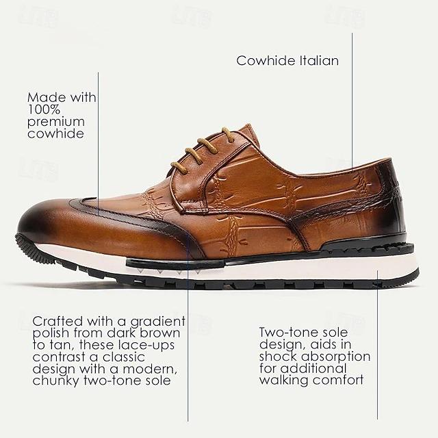 Men's Sneakers Dress Sneakers Leather Italian Full-Grain Cowhide Slip Resistant Lace-up Brown