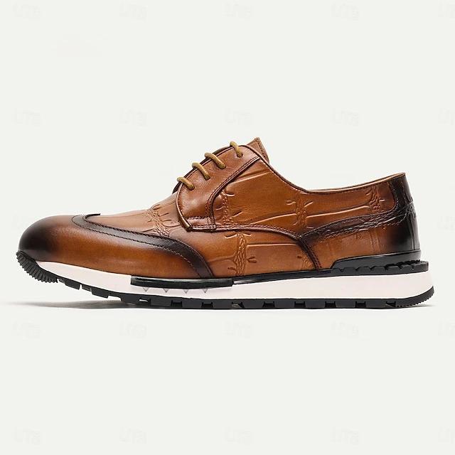 Men's Sneakers Dress Sneakers Leather Italian Full-Grain Cowhide Slip Resistant Lace-up Brown