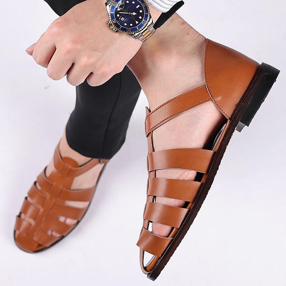 Men's PU Leather Sandals Fishermen Sandals Closed Toe Shoes Casual Beach Outdoor Daily Buckle Sandals Black White Blue Summer Spring