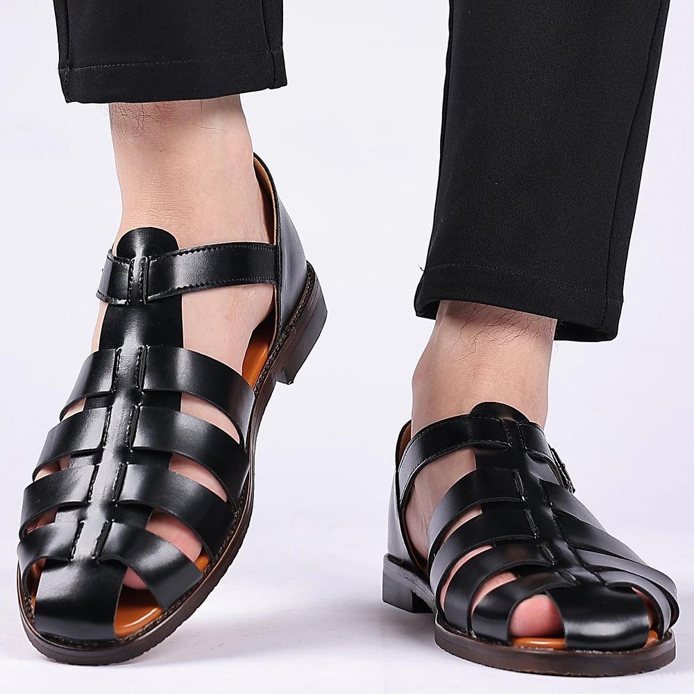 Men's PU Leather Sandals Fishermen Sandals Closed Toe Shoes Casual Beach Outdoor Daily Buckle Sandals Black White Blue Summer Spring