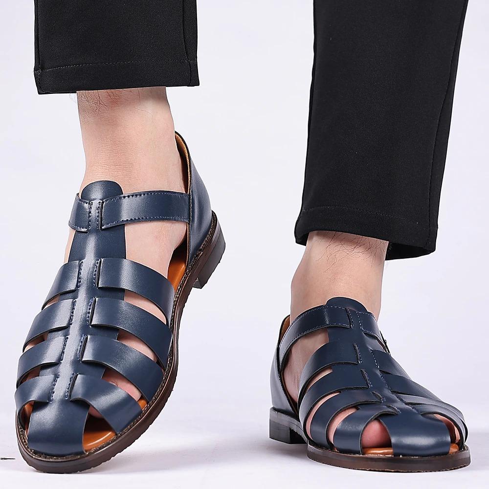 Men's PU Leather Sandals Fishermen Sandals Closed Toe Shoes Casual Beach Outdoor Daily Buckle Sandals Black White Blue Summer Spring