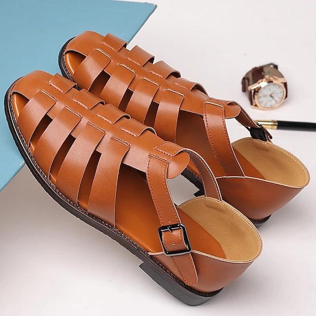 Men's PU Leather Sandals Fishermen Sandals Closed Toe Shoes Casual Beach Outdoor Daily Buckle Sandals Black White Blue Summer Spring