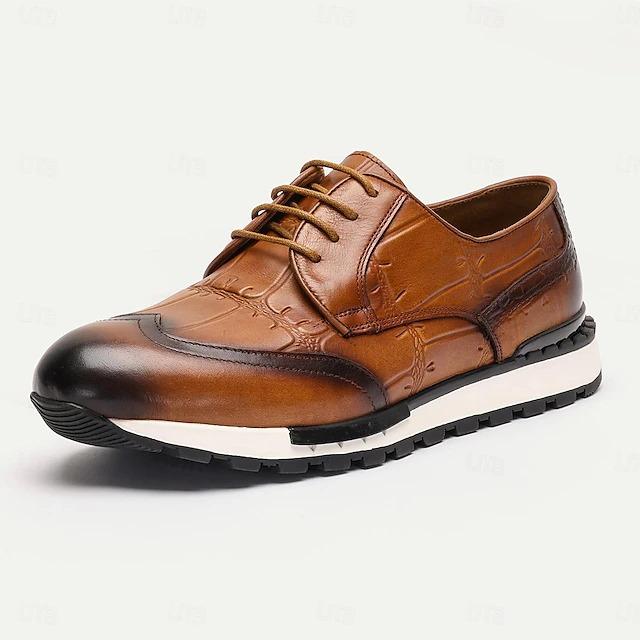 Men's Sneakers Dress Sneakers Leather Italian Full-Grain Cowhide Slip Resistant Lace-up Brown