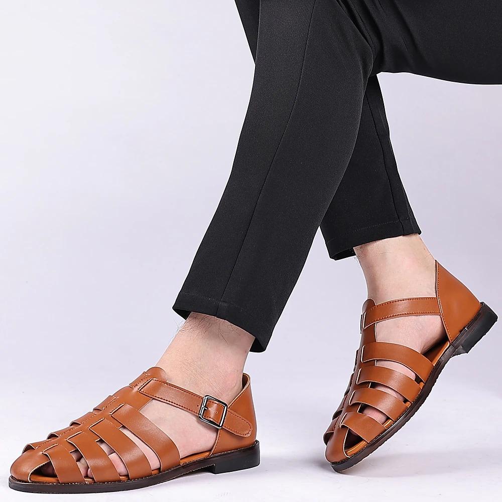 Men's PU Leather Sandals Fishermen Sandals Closed Toe Shoes Casual Beach Outdoor Daily Buckle Sandals Black White Blue Summer Spring