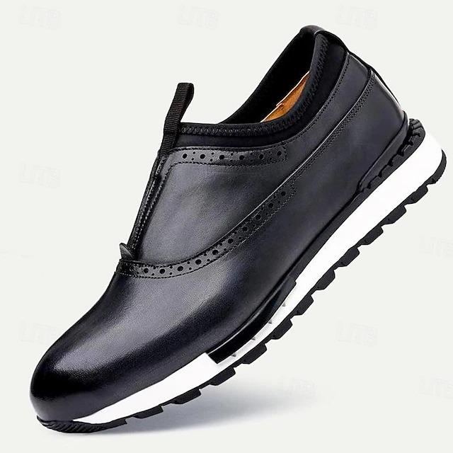 Men's Dress Sneakers Leather Italian Full-Grain Cowhide Slip Resistant Lace-up Black Burgundy Blue