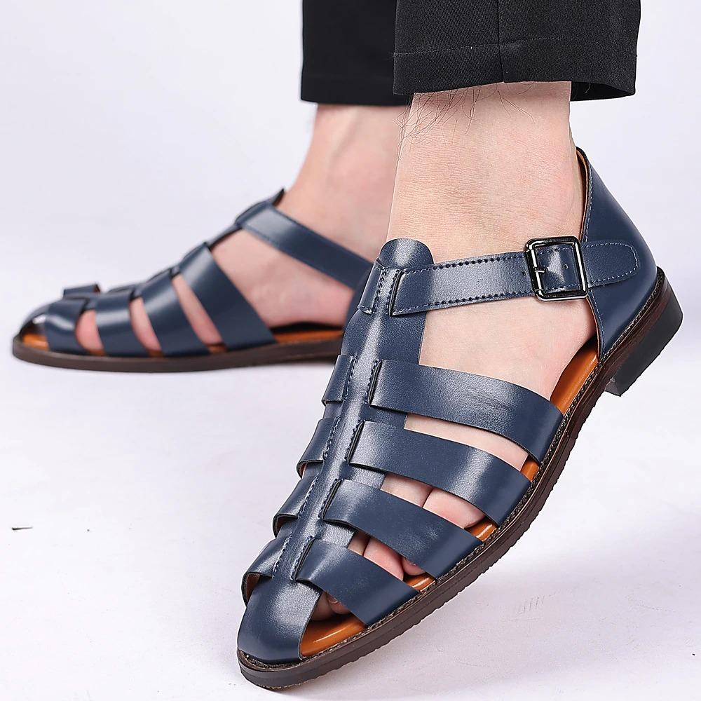 Men's PU Leather Sandals Fishermen Sandals Closed Toe Shoes Casual Beach Outdoor Daily Buckle Sandals Black White Blue Summer Spring