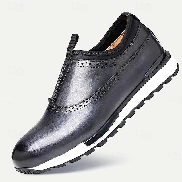 Men's Dress Sneakers Leather Italian Full-Grain Cowhide Slip Resistant Lace-up Black Burgundy Blue