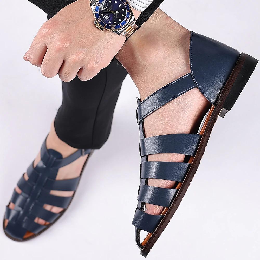 Men's PU Leather Sandals Fishermen Sandals Closed Toe Shoes Casual Beach Outdoor Daily Buckle Sandals Black White Blue Summer Spring