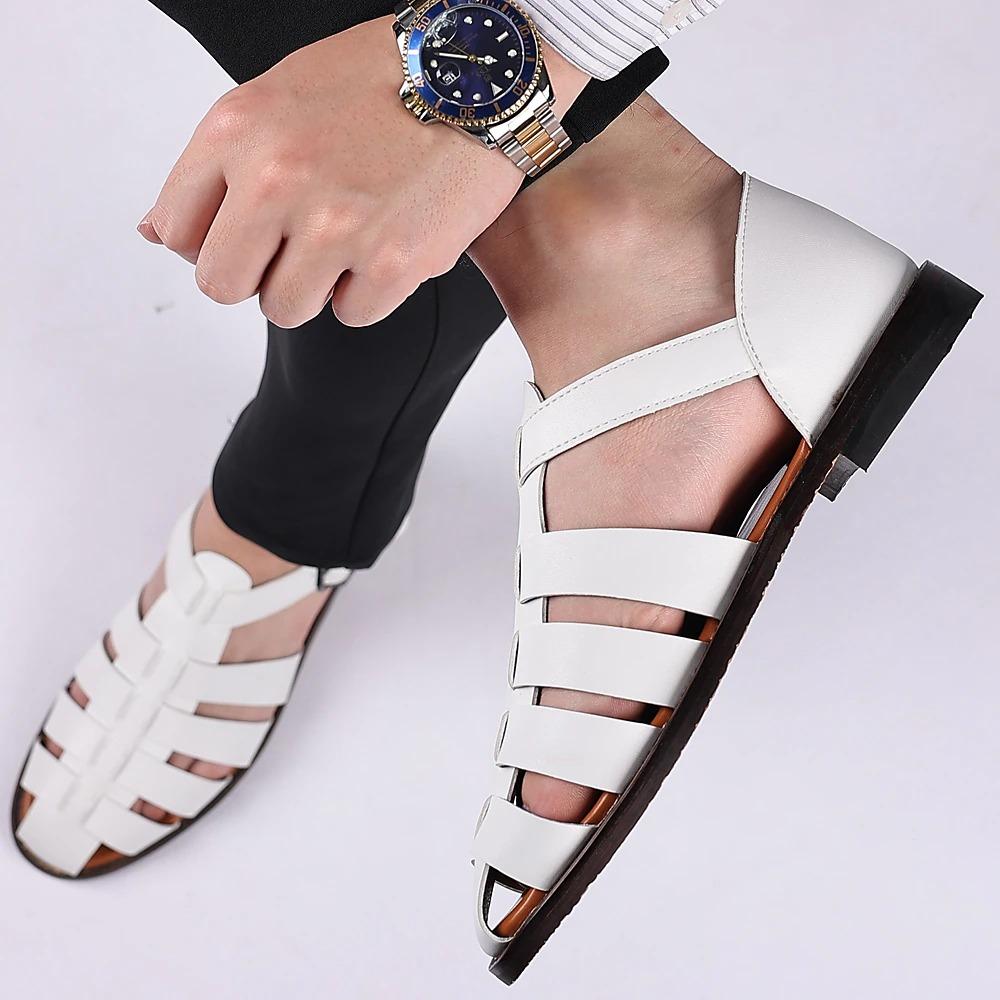 Men's PU Leather Sandals Fishermen Sandals Closed Toe Shoes Casual Beach Outdoor Daily Buckle Sandals Black White Blue Summer Spring