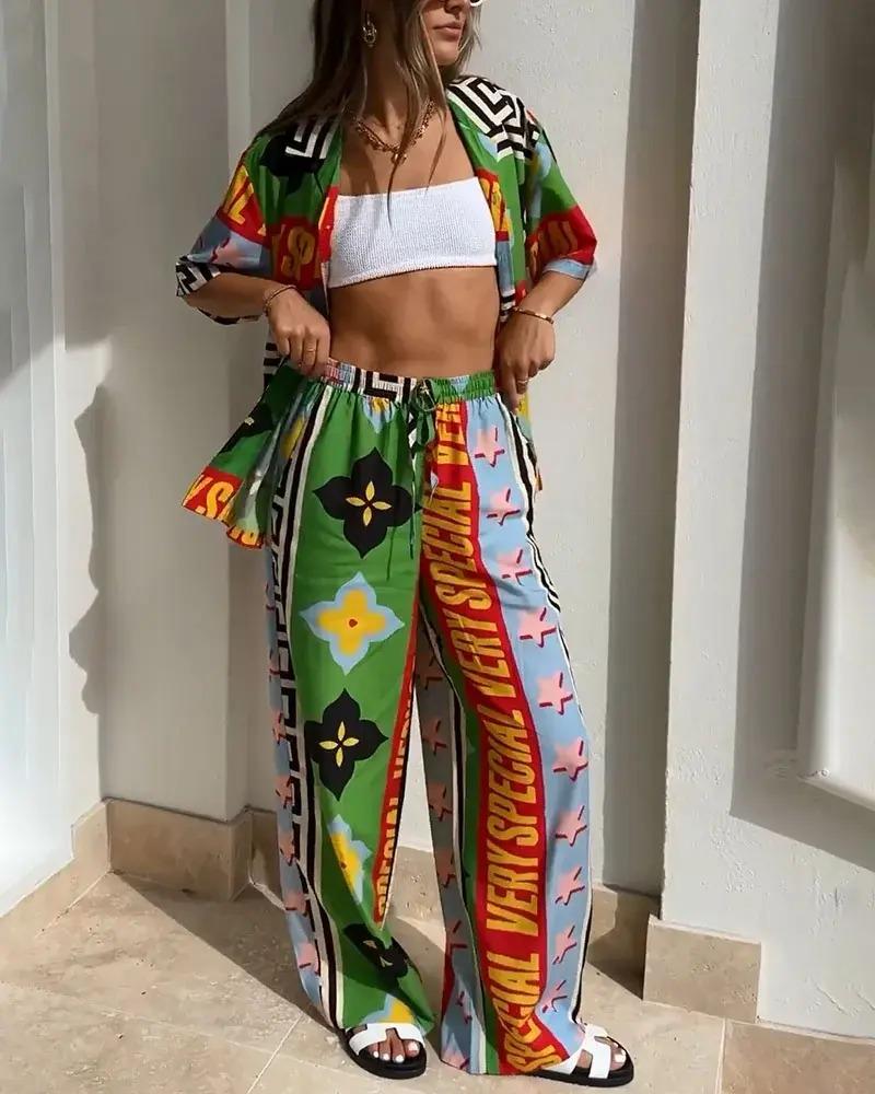 Contrast print two piece set