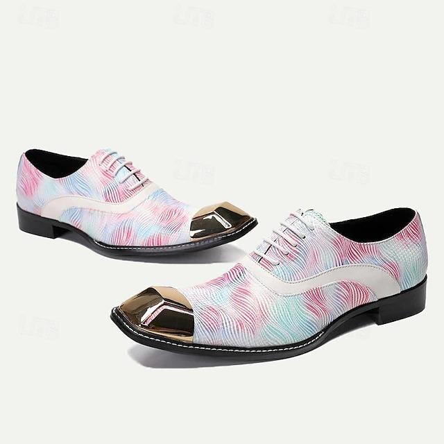 Italian Full-Grain Cowhide Comfortable Slip Resistant Lace-up Blue Pink