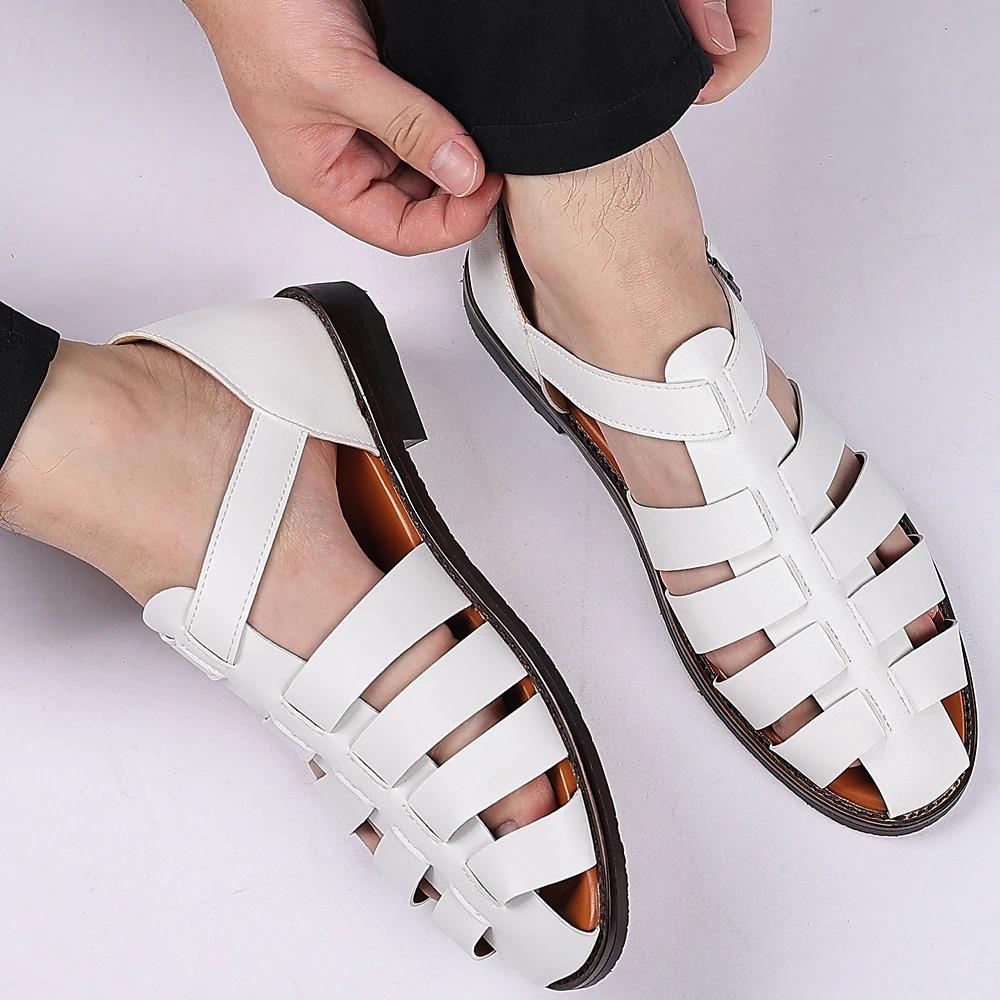 Men's PU Leather Sandals Fishermen Sandals Closed Toe Shoes Casual Beach Outdoor Daily Buckle Sandals Black White Blue Summer Spring