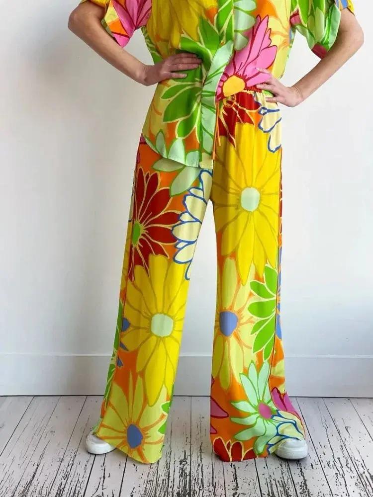 Bright flower print two piece set