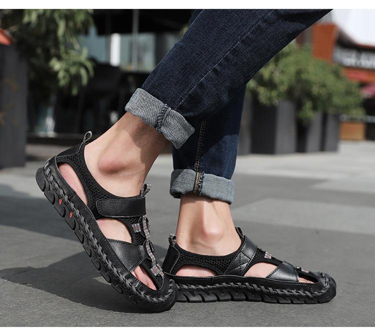 Men's Leather Sandals Plus Size Handmade Shoes Closed Toe Sandals