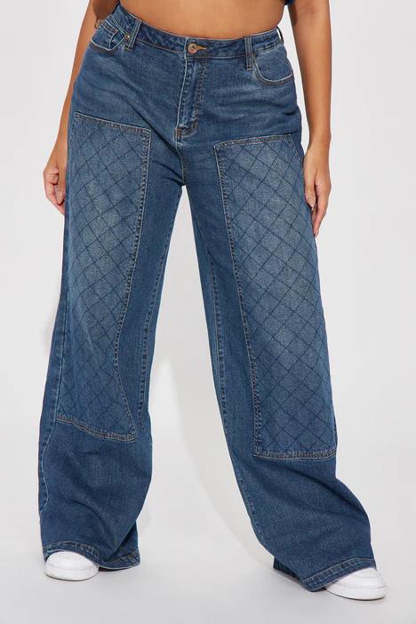 Quilted Wide Leg Utility Jeans⁠