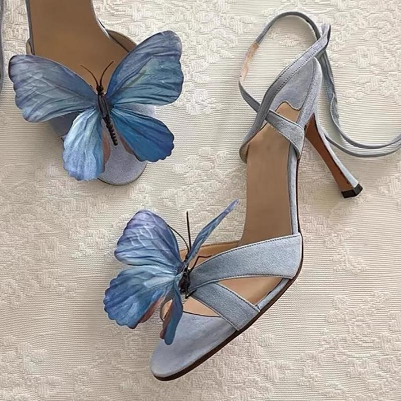 Butterfly flower cross strap high-heeled sandals