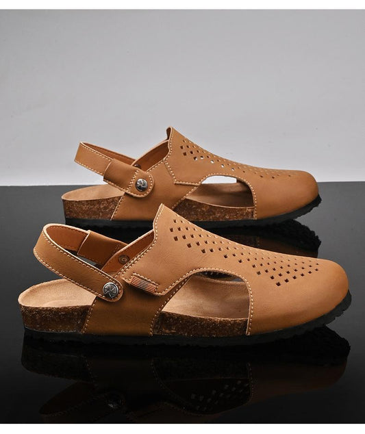 Solid color birken cowhide Baotou semi slippers in summer