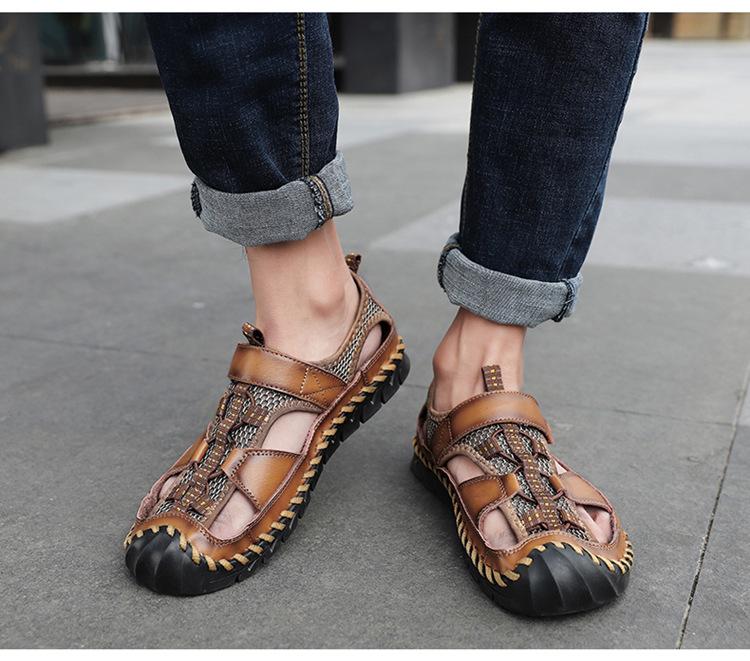 Men's Leather Sandals Plus Size Handmade Shoes Closed Toe Sandals