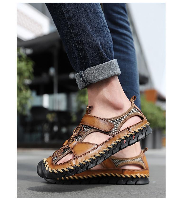 Men's Leather Sandals Plus Size Handmade Shoes Closed Toe Sandals