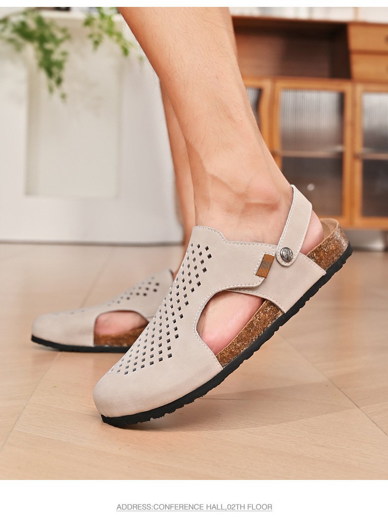 Solid color birken cowhide Baotou semi slippers in summer