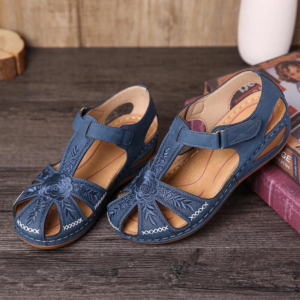 Solid Color Summer Embroidery Wedge Heel Round Toe Elegant Casual shoes