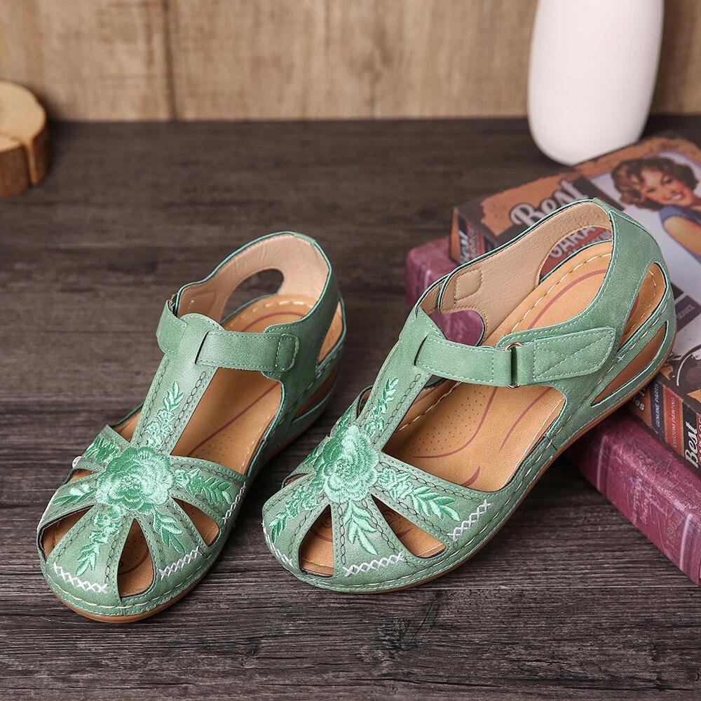 Solid Color Summer Embroidery Wedge Heel Round Toe Elegant Casual shoes