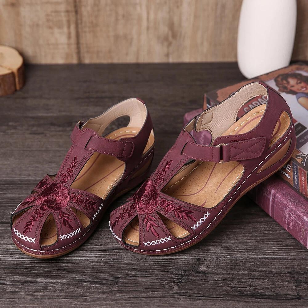 Solid Color Summer Embroidery Wedge Heel Round Toe Elegant Casual shoes