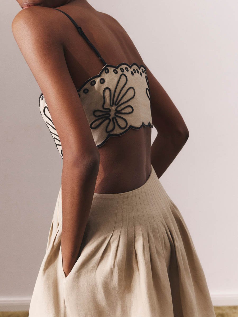 Printed Strapless Midi Dress