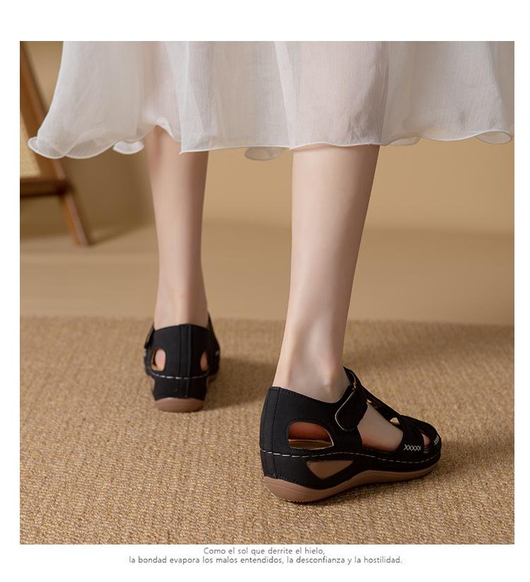 Solid Color Summer Embroidery Wedge Heel Round Toe Elegant Casual shoes