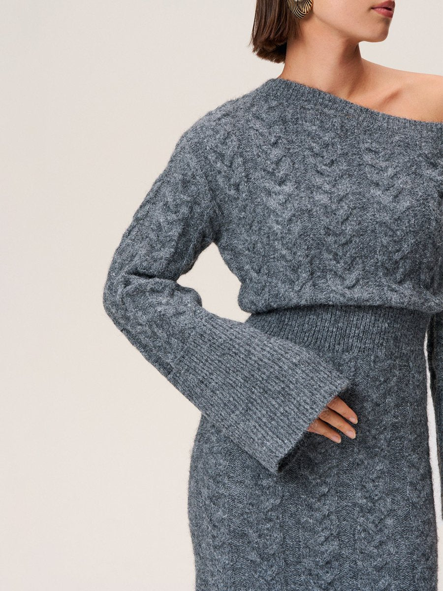 Skew Neck Knit Sweater Dress