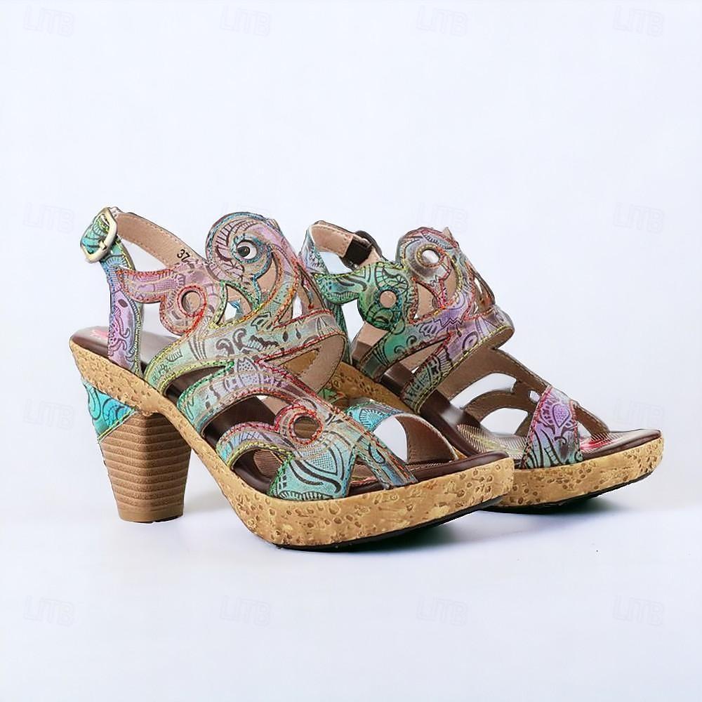 Blue Dream Butterfly retro leisure folk style high-heeled sandals