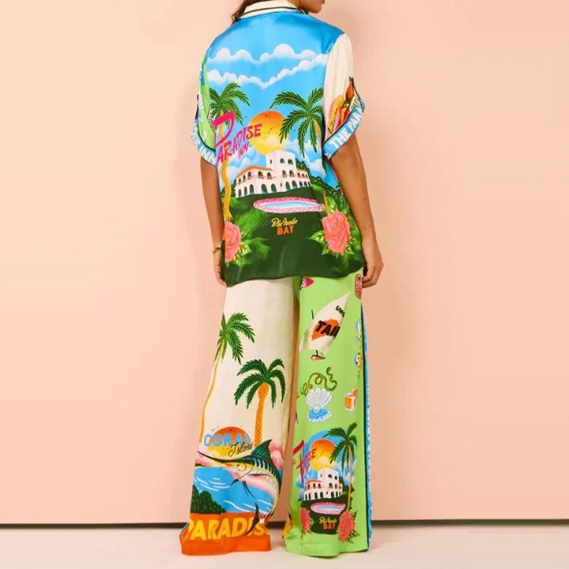 Fashion personalized printed short sleeve color matching holiday leisure tether set