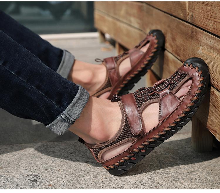 Men's Leather Sandals Plus Size Handmade Shoes Closed Toe Sandals