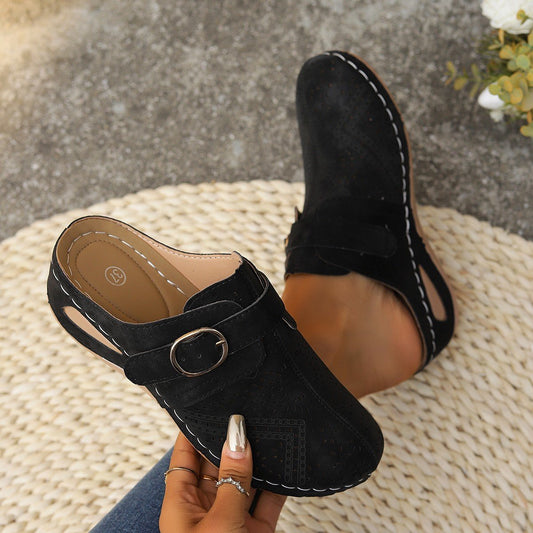 Leisure hollow wedge belt buckle suede plus size slippers