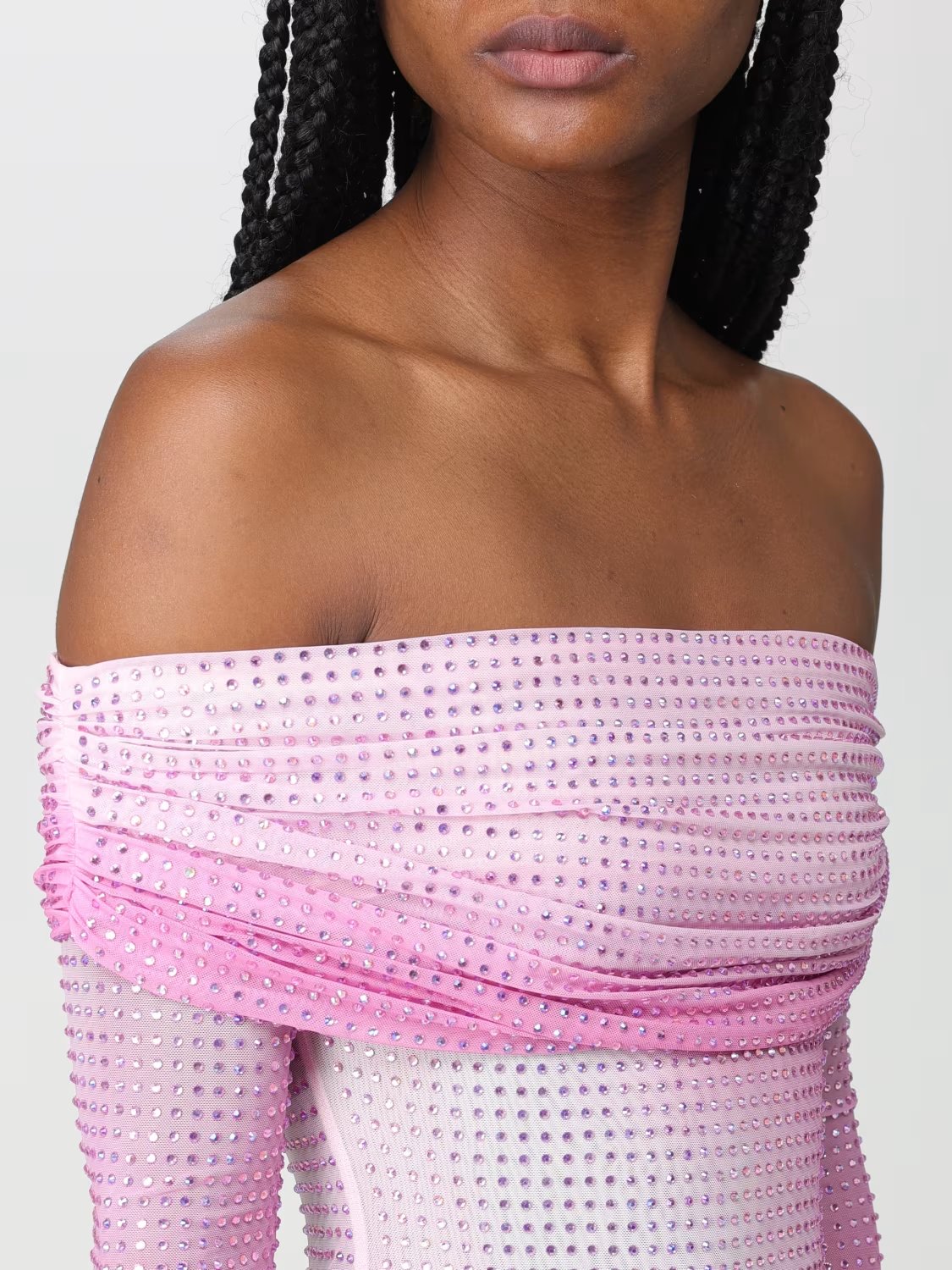 Pink one-shoulder sequin skirt