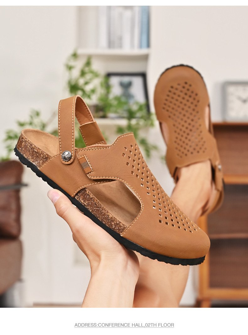 Solid color birken cowhide Baotou semi slippers in summer